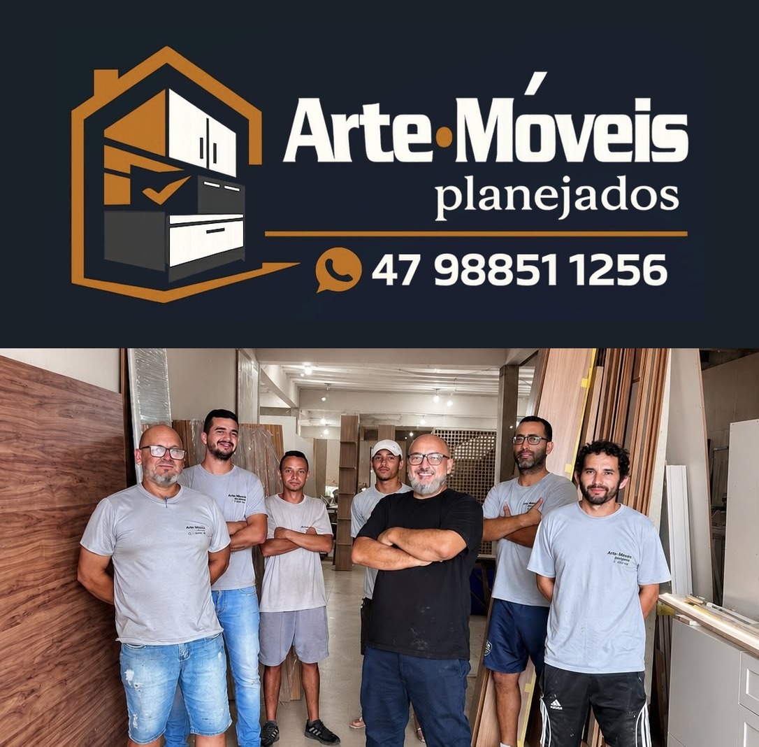 Equipe da Arte Móveis Planejados na oficina em São Francisco do Sul